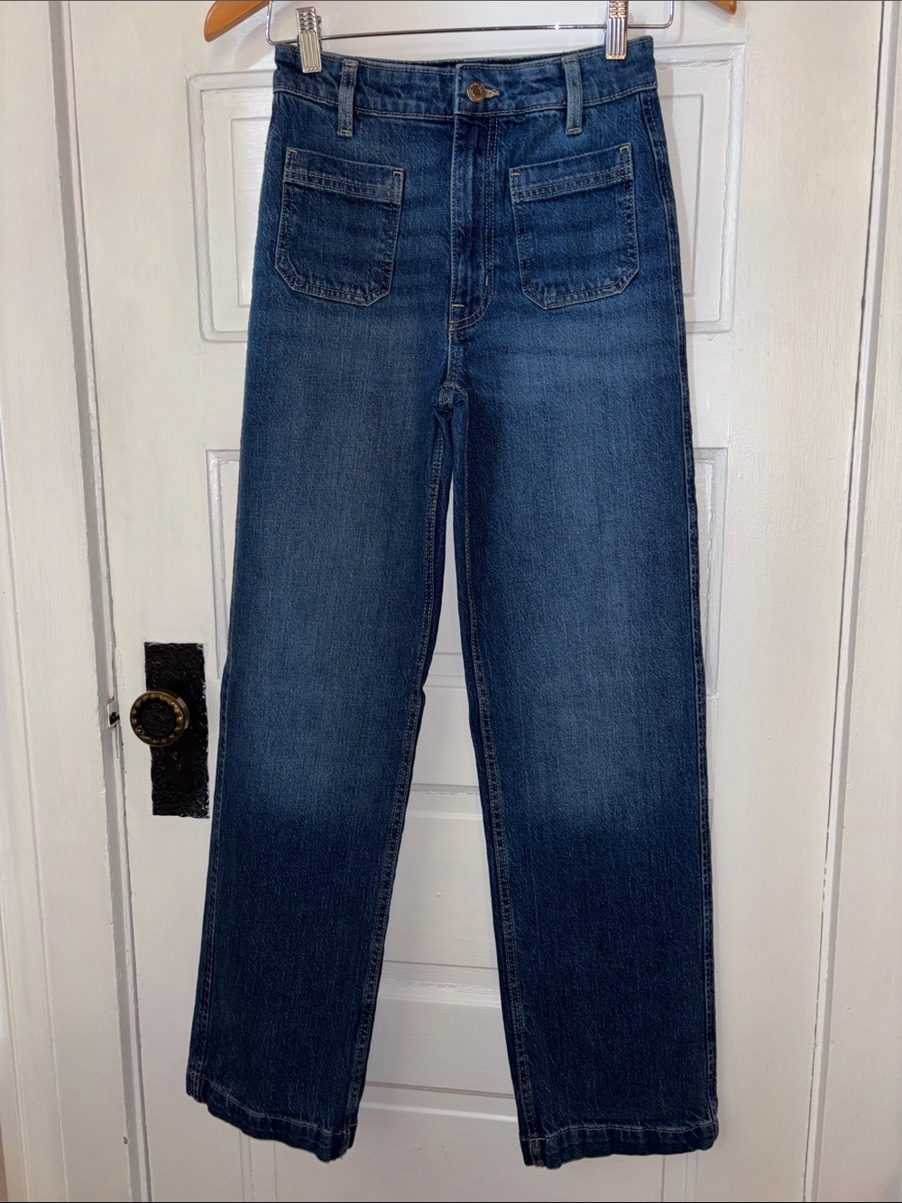 ZARA HIGH RISE WIDE LEG JEANS WITH PATCH POCKETS